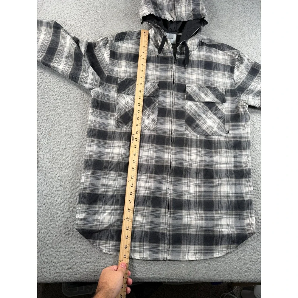 Burton Analog Kaiden Flannel Jacket Men Large Grey Black Plaid Hooded Zip Skater